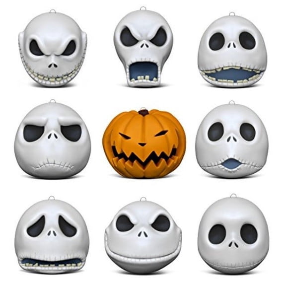 Hallmark Keepsake Christmas Ornaments 2018 Year Dated, Tim Burton's The Nightmare Before Christmas The Many Faces of Jack Skellington 25th Anniversary, Porcelain, Set of 9
