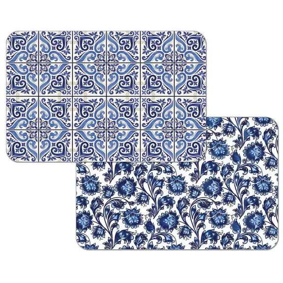 Wipe-Clean Reversible Decofoam Place mats, Shades of Blue, Set of 2, Made in The USA