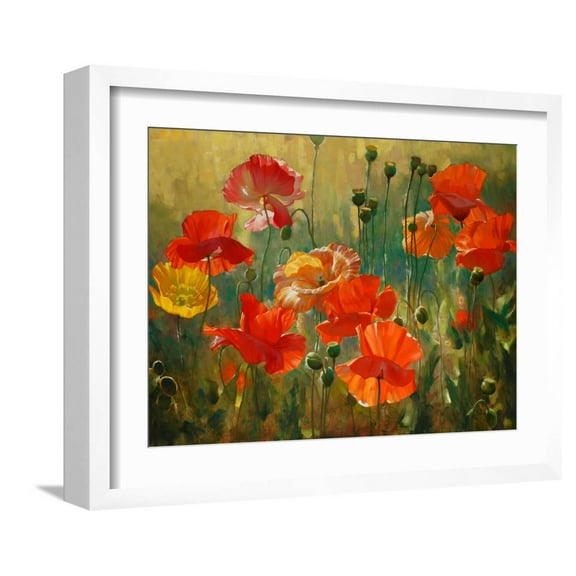Art.com Poppy Fields Art Print by Emma Styles, White Frame Wall Art, 21" x 17"