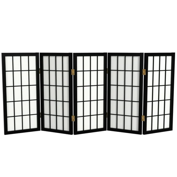 2 ft. Tall Desktop Window Pane Shoji Screen - Black - 5 Panels