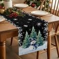 thumbnail image 3 of Christmas Blue Snowman Xmas Tree Table Runner 13x90in Non-Slip Cotton Linen Table Runners, Snowflakes on Black Dresser Scarves TableRunner for Dinner Kitchen Dining Wedding Party, 3 of 9