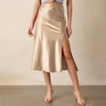 thumbnail image 2 of RUTAYY Women Satin Silk High Waist Slit Midi Skirt Elastic Waistband Midi Skirts For Women Solid Color Flowy Swing Skirts, 2 of 6