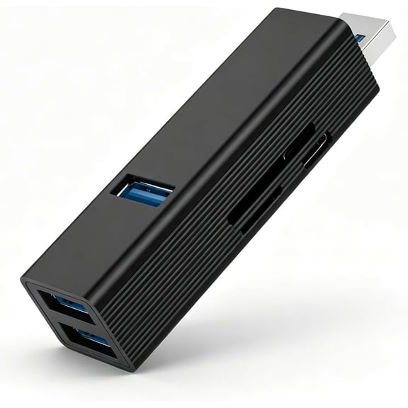 Mini Aluminum USB 3.0 Hub Splitter 6-in-1,USB Extender Adapter with SD/Micro SD Card Reader and 5V Type C Charging,Support 1TB 2.5" SSD Flash Drive,Portable USB Port Expander for Laptop,Car,MacBook