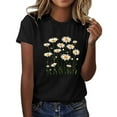 thumbnail image 2 of Womens Tops Short Sleeved Daisy Printed Round Neck T-shirt Black S, 2 of 5