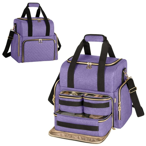 Bolsa de maquillaje LUXJA Large Travel con 3 fundas extraíbles, color morado