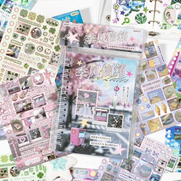 Japanese Sticker Book - 30 Sheet Sticker Book for Journaling & Scrapbooking | Glossy, Matte & Textured | No Halo Cut | Monsoon Postbox or Prayer Board Supplies-Vision Board Supplies,Monsoon