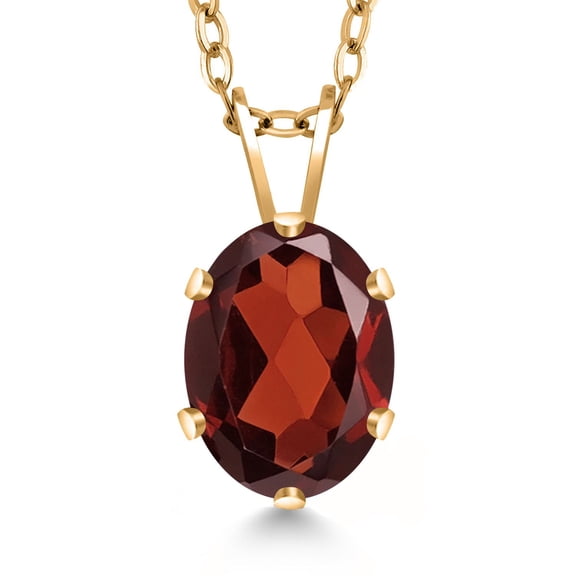 Gem Stone King 1.40 Ct Oval Shape Red Garnet Yellow Gold Plated Silver Pendant 18 inch Chain