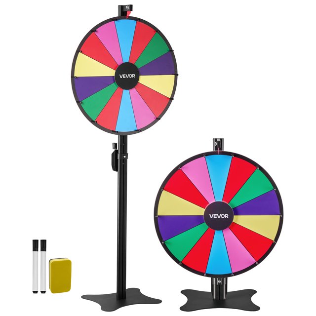 VEVOR Roue Tournante de 24 Po pour Prix, Roue Tournante à 14 Emplacements avec Support, Roulette de Fortune à Hauteur Réglable avec Effacement à Sec et 2 Marqueurs, 6 Couleurs