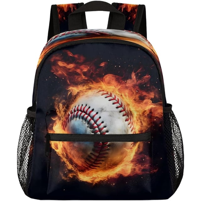 12inch Backpack Abstract Fire Baseball Mini Whistle Preschool Daypack Travel Bookbag for Backpacks