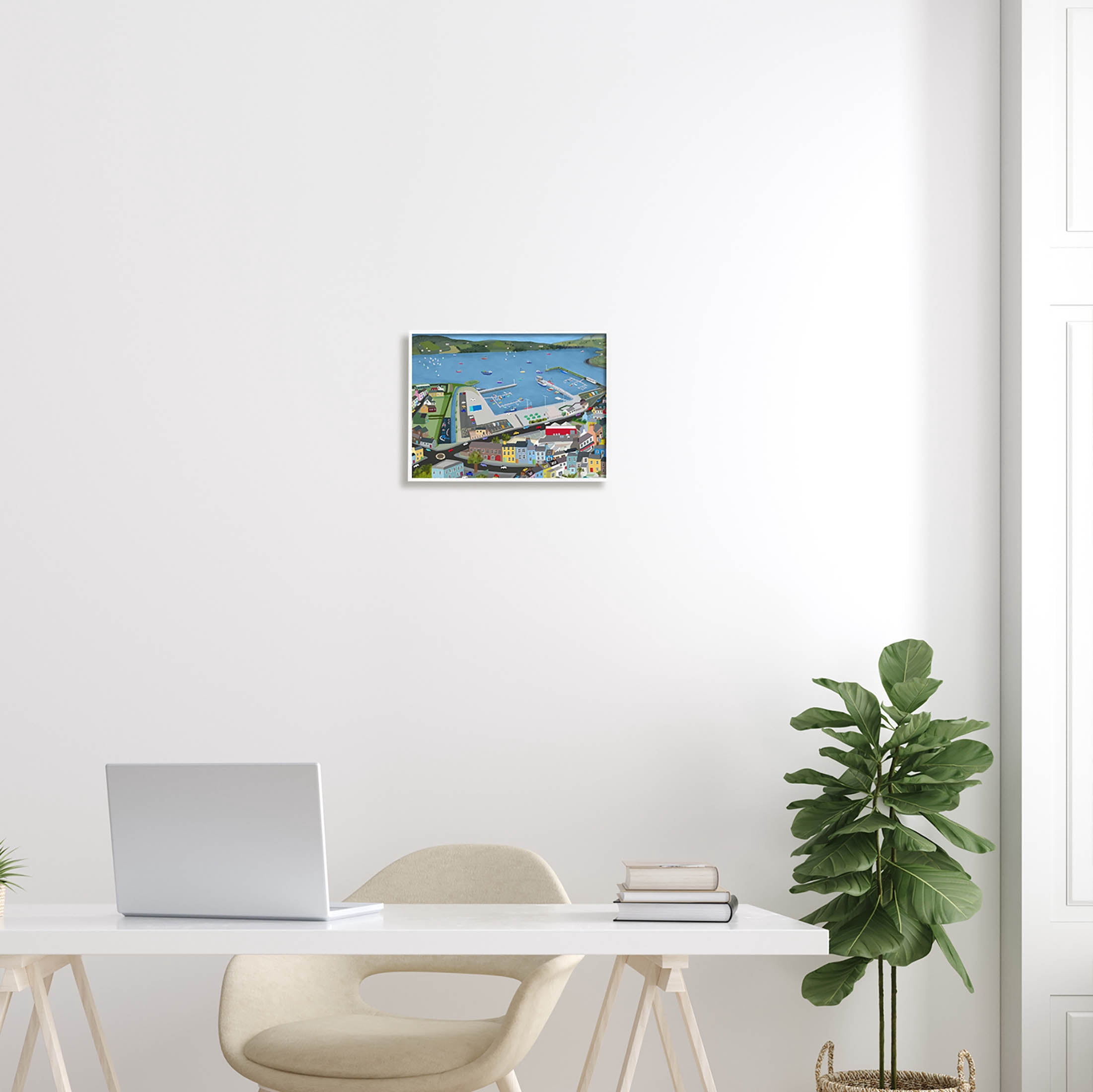 Stupell Industries Ocean Docks Suburb Streets Graphic Art White Framed Art Print Wall Art, Design by Carla Daly