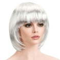 thumbnail image 2 of BadPiggies Bob Wig With Flat Bangs 12 Inch Short Straight Hair Flapper Cosplay Costume Party Bob Wigs (White), 2 of 7