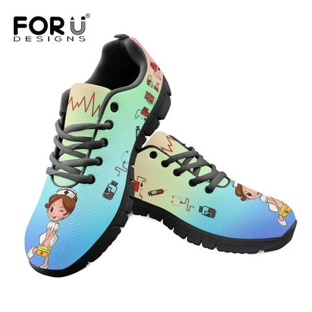 

Ladies Flats Lace Up Shoes Cartoon Nurse Medical Pattern Breathable Air Mesh Sneakers Women Leisure Shoes Footwear