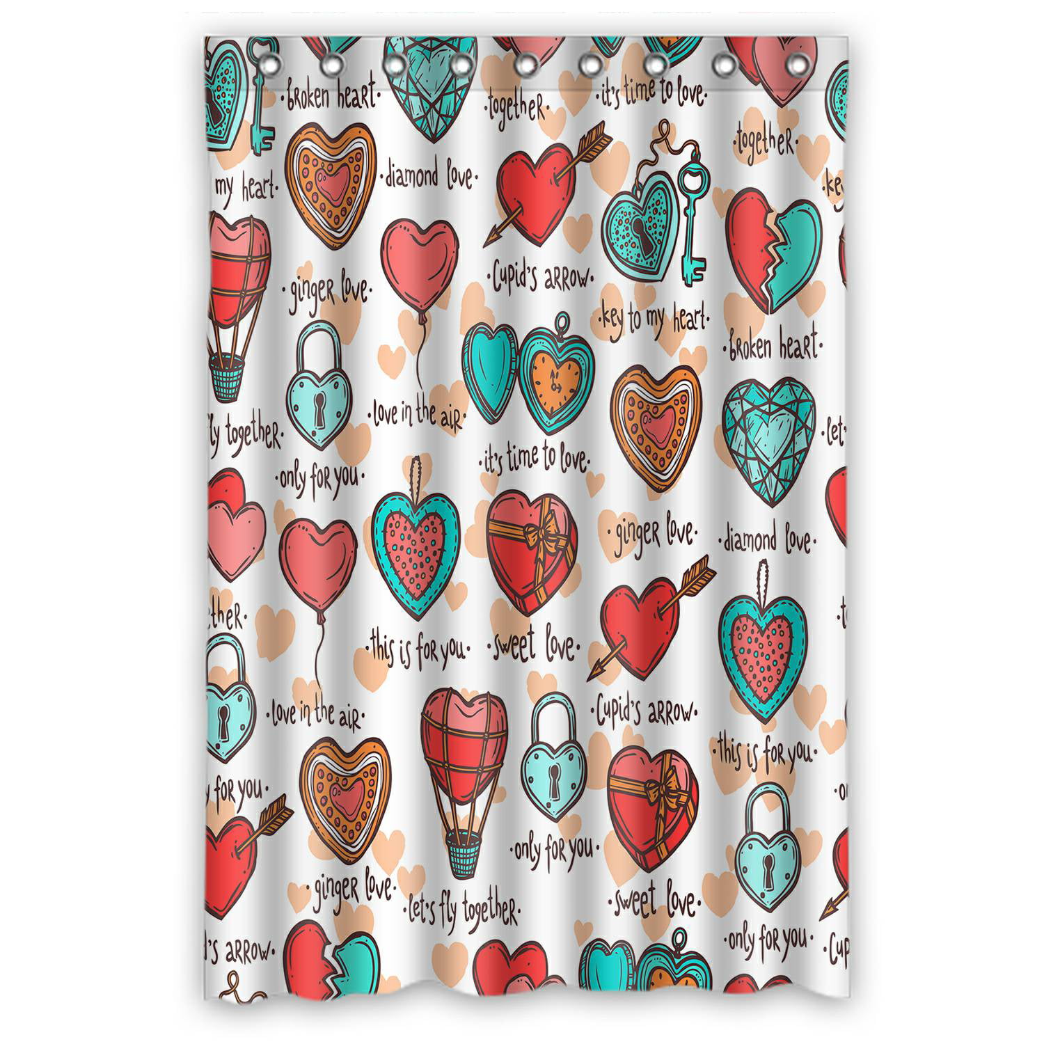 Cupid Love Arrow Waterproof Fabric Bath Shower Curtain Hooks Mat 60x72" 72x72" 