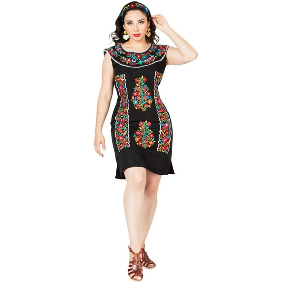 Artisanal Embroidered Dress 100% Cotton Black 603090