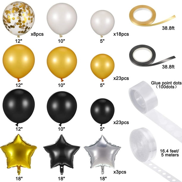 Fournitures de fête d'anniversaire Kit de guirlande d'arche de ballon  Ballon de confettis blanc noir doré avec toile de fond de fête d' anniversaire à paillettes pour homme femme 20e 30e 40e 50e