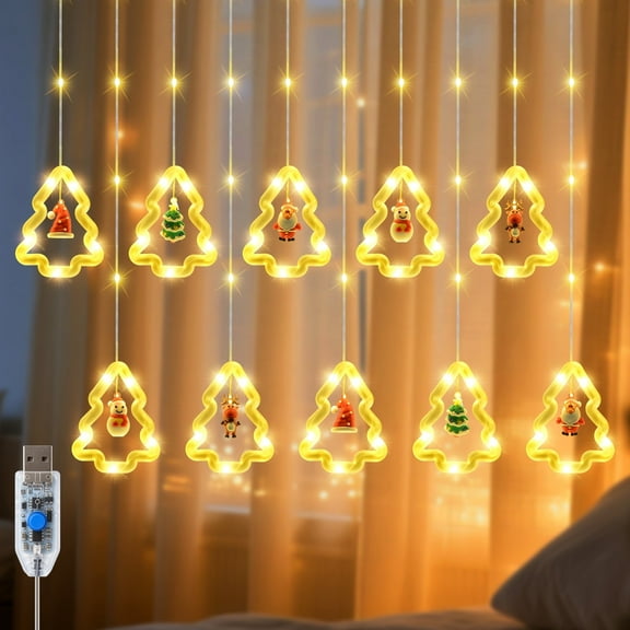 Qoosea Christmas Lights, 9.8 ft Christmas Decorations Indoor Outdoor Lights, 10 Tree LED String Light with Xmas Ornaments for Party Decor USB