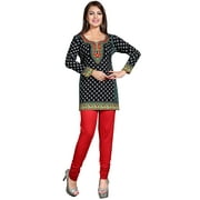 Maple Clothing India Tunic Top Kurti Women's Printed Indian Apparel (Black, S)