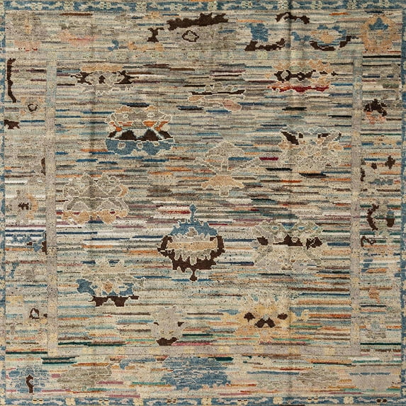 Ahgly Company Indoor Square Abstract Light French Beige Brown Abstract Area Rugs, 6' Square