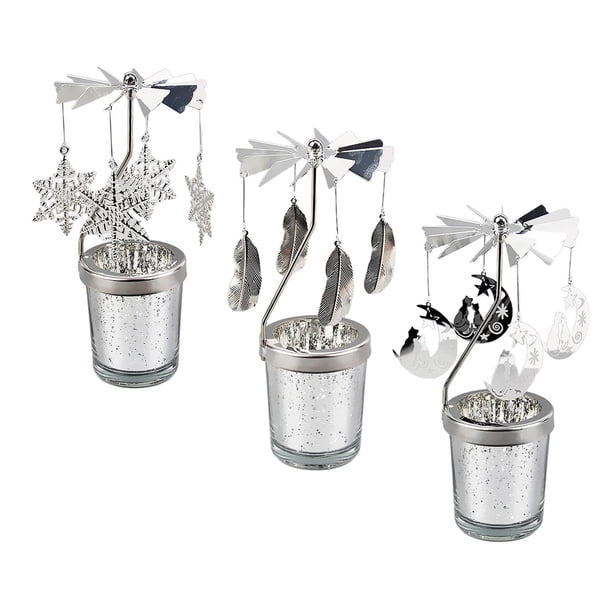 3x Candelabro giratorio Candelabro copo de nieve y luna y hojas
