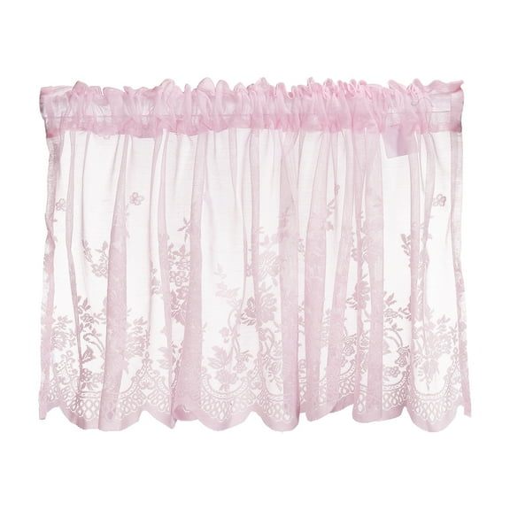 Uxcell Window Valance, 51x16 Inch Lace Sheer Valance Curtains Floral Embroidery Small Short Light Filtering Sheer for Windows Bedroom Bathroom Living Room Kitchen, Pink