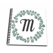 3dRose Letter M Monogram Eucalyptus Leaves Wreath Elegant Greenery - Mini Notepad, 4 by 4-inch