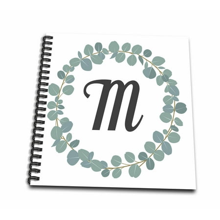 3dRose Letter M Monogram Eucalyptus Leaves Wreath Elegant Greenery - Mini Notepad, 4 by 4-inch