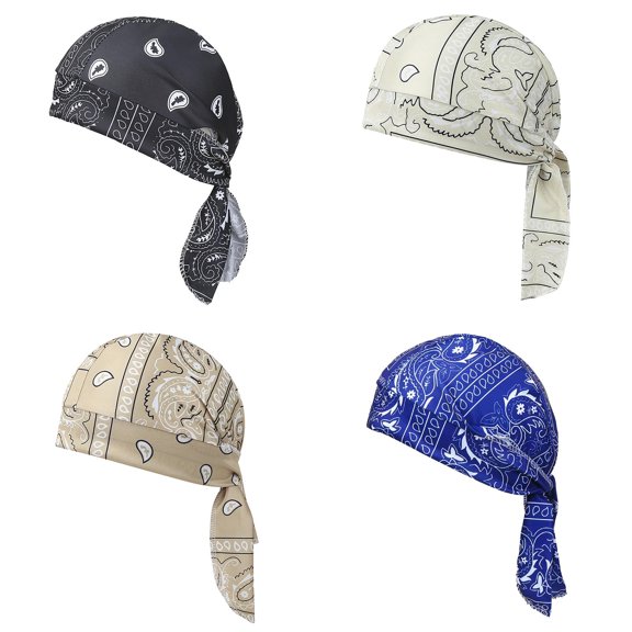 CUIYUAN 4PC Headscarf Bandana Scarf Cooling Paisley Head Cap Set Performance Safety Liner Elastic Lightweight Stretch Bandana Beanie Breathable Sweat Men Women for Outdoor Cycling Running