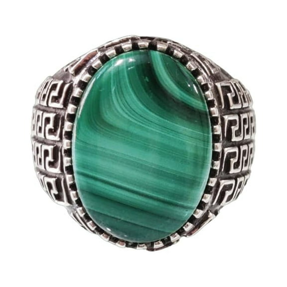 Malachite Mans Ring, Natural Green Malachite, Spiritual, Silver Jewelry, 925 Silver Ring, Birthday Gift, Heavy Mens Ring, Arabic Design, Ottoman Style Ring, Christmas, Turkey Mens Signet Ring