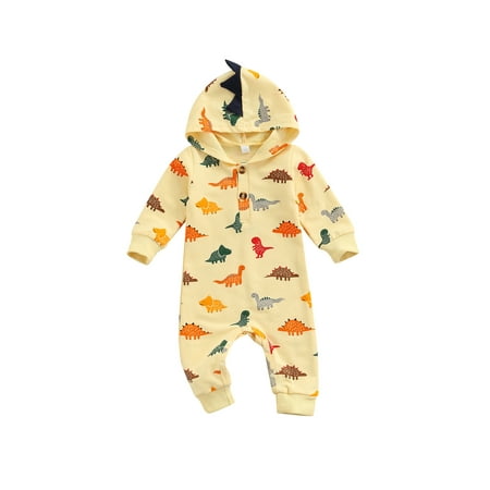

Binpure Baby Boy’s Dinosaur Printed Round Neck Long Sleeve Hooded Jumpsuit
