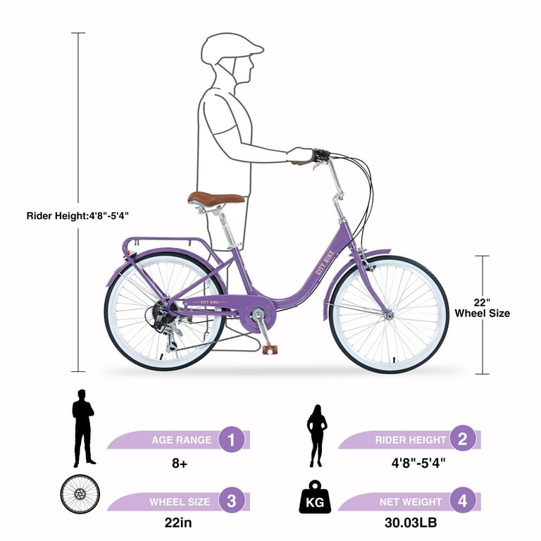 iYofe Girls Bike 22in for 8 12 Years Old Shimano 7 Speed Kids Bicycle Girls City Bike with Backseat Kids Bike with Dual Brake Purple Walmart