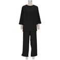 thumbnail image 5 of Clearance under 15$ Sevevn Women Summer Loose Casual Solid Color And Linen 3/4 Sleeved Tops+Pants Outwear Set Summer Clearance Black XXXL, 5 of 7