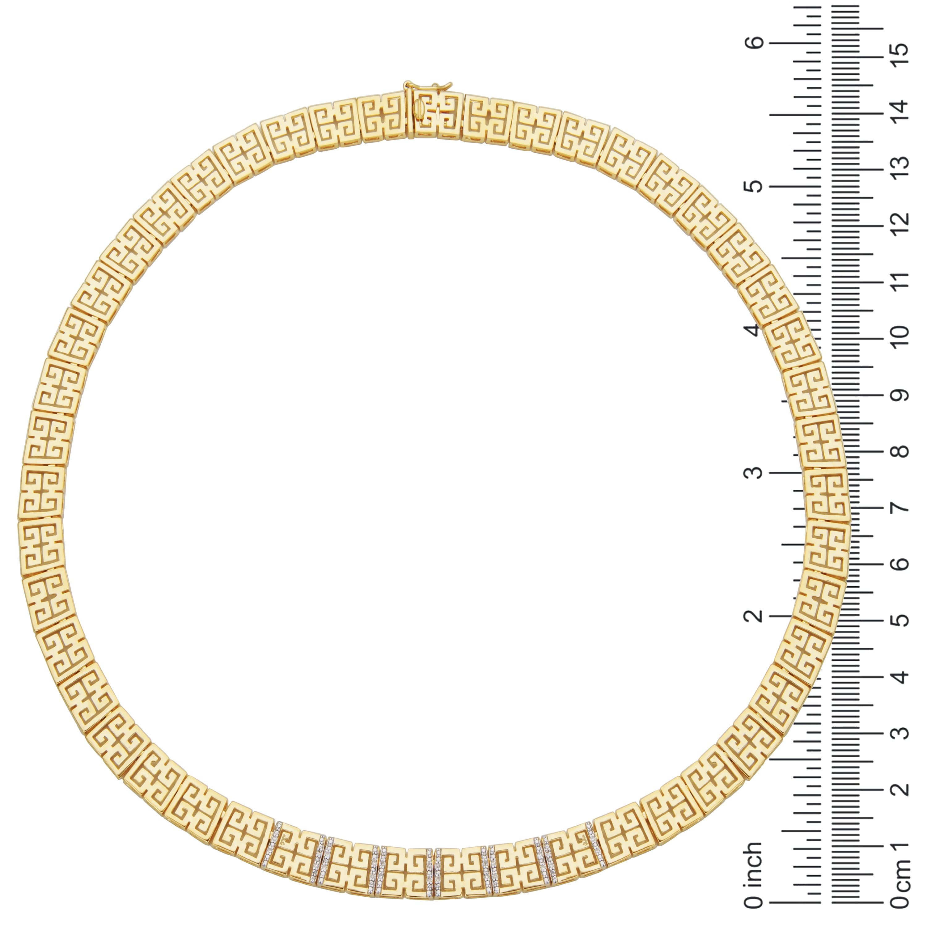 Forever Facets 1/10 cttw Diamond Greek Key Necklace in 18k Yellow Gold over Sterling Silver, Adult Female
