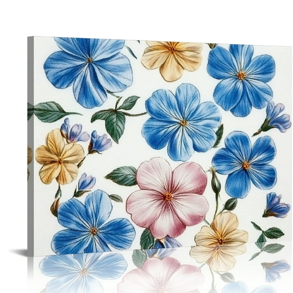 ZFLMY Blue Flower Wall Art Canvas Print for Home Decor, Ready To Hang Room Art Decorations 16x12in