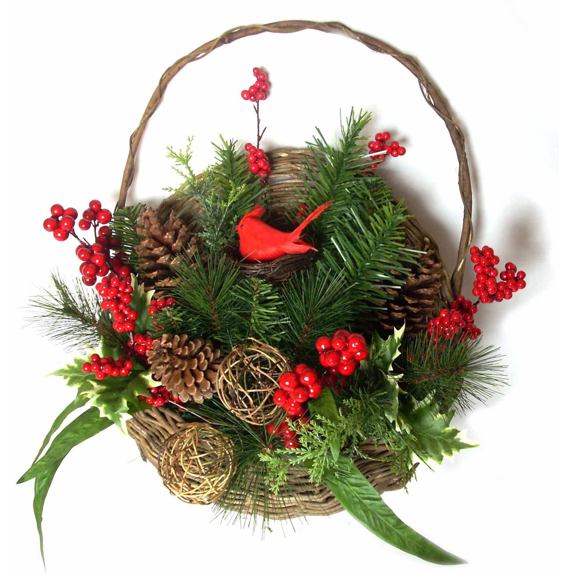 Holiday Time Christmas Decor Holly Berry Bird Hanging Basket - Walmart.com