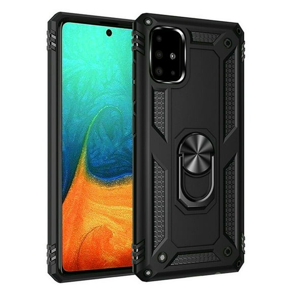 Dteck Case For Samsung Galaxy A71 4G 6.7 inch, Shockproof Rubber Armor Case Hybrid Rugged Hard PC Back Phone Ring Kickstand Cover,without Screen Protector ,Black