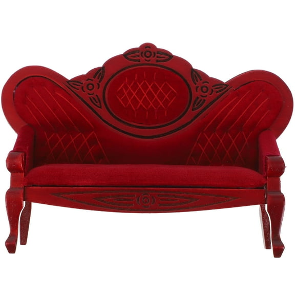 OULII Vintage Wooden Sofa for Dollhouse Living Room Scene 1Pack