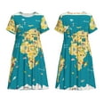 thumbnail image 5 of Defioc World Map With Landmarks Pattern Womens Summer Dresses Short Sleeve Sundress 2025 Beach Vacation Dresses with Pockets -Small, 5 of 6