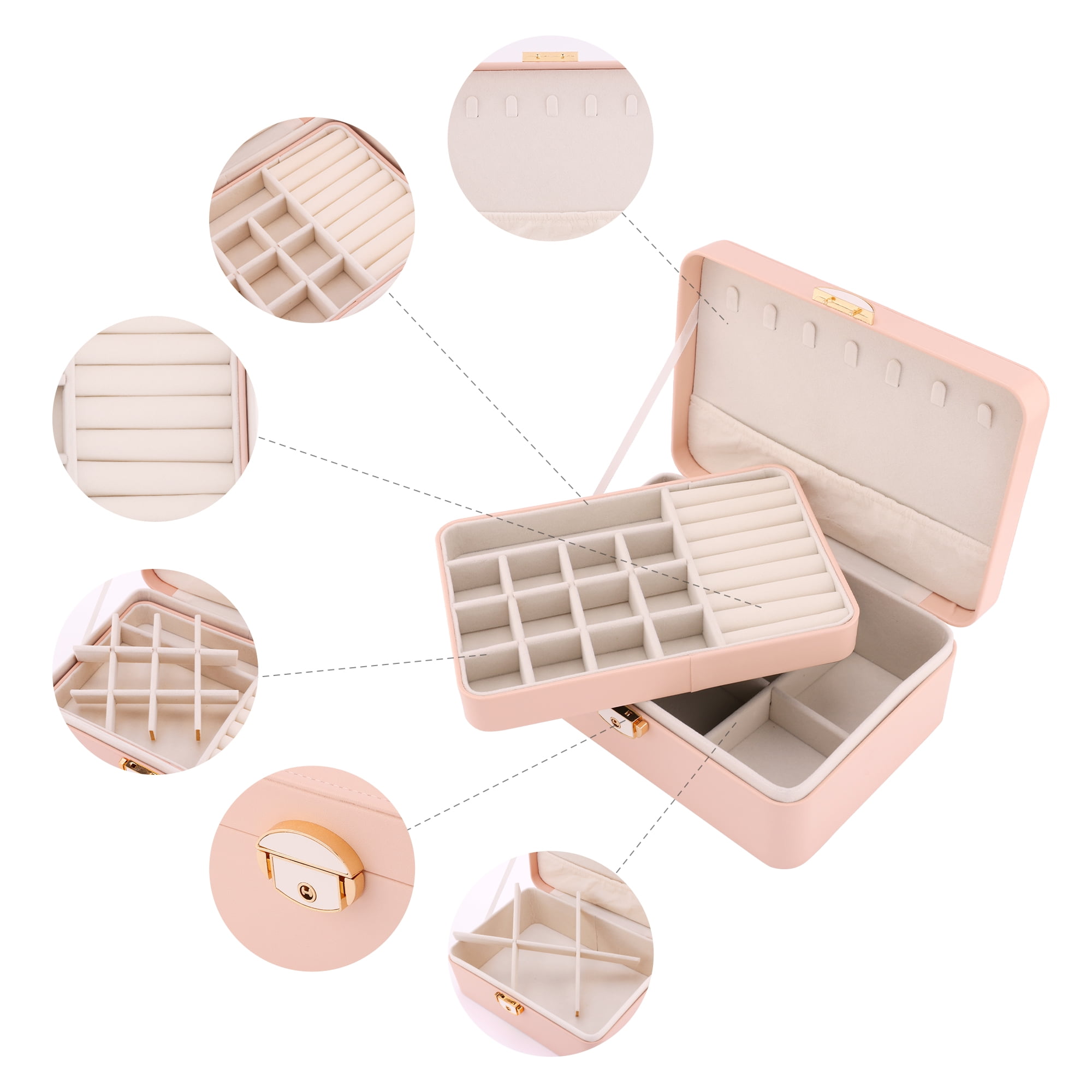 Unique Bargains 2 Layer PU Leather Jewelry Box Organizer Holder for Women Pink