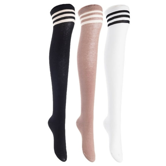 3 Pairs Awesome Women Thigh High Cotton Boot Socks. Durable Knee High Socks, Perfect As Winter & Spring Socks Size 6-9 Black, Kakhi, White T1022-3c14
