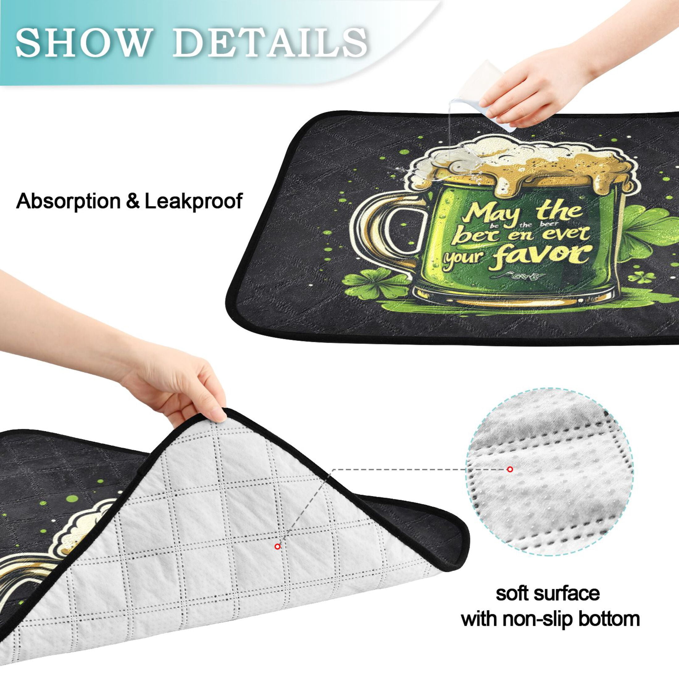 Qxltty Stpatricks Day Beer Cat litter Pads Pet Set of 2 Diaper Mats Center Anti-leakage Layer Absorbent Soft and Comfortable