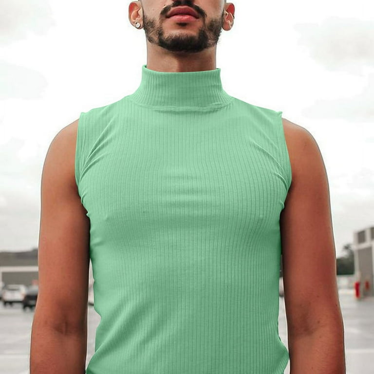 INCERUN Men s Sleeveless Turtleneck Slim fitting Pinstripe Sports Tank Tops