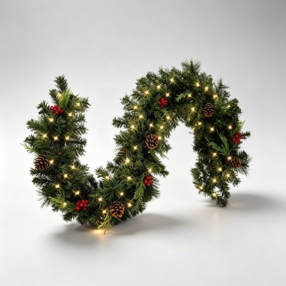 Christmas Garland with Lights Pre-Lit Red Berry with 30 LED Lights Artificial Holiday Vine for Mantle Decor 6 ft
