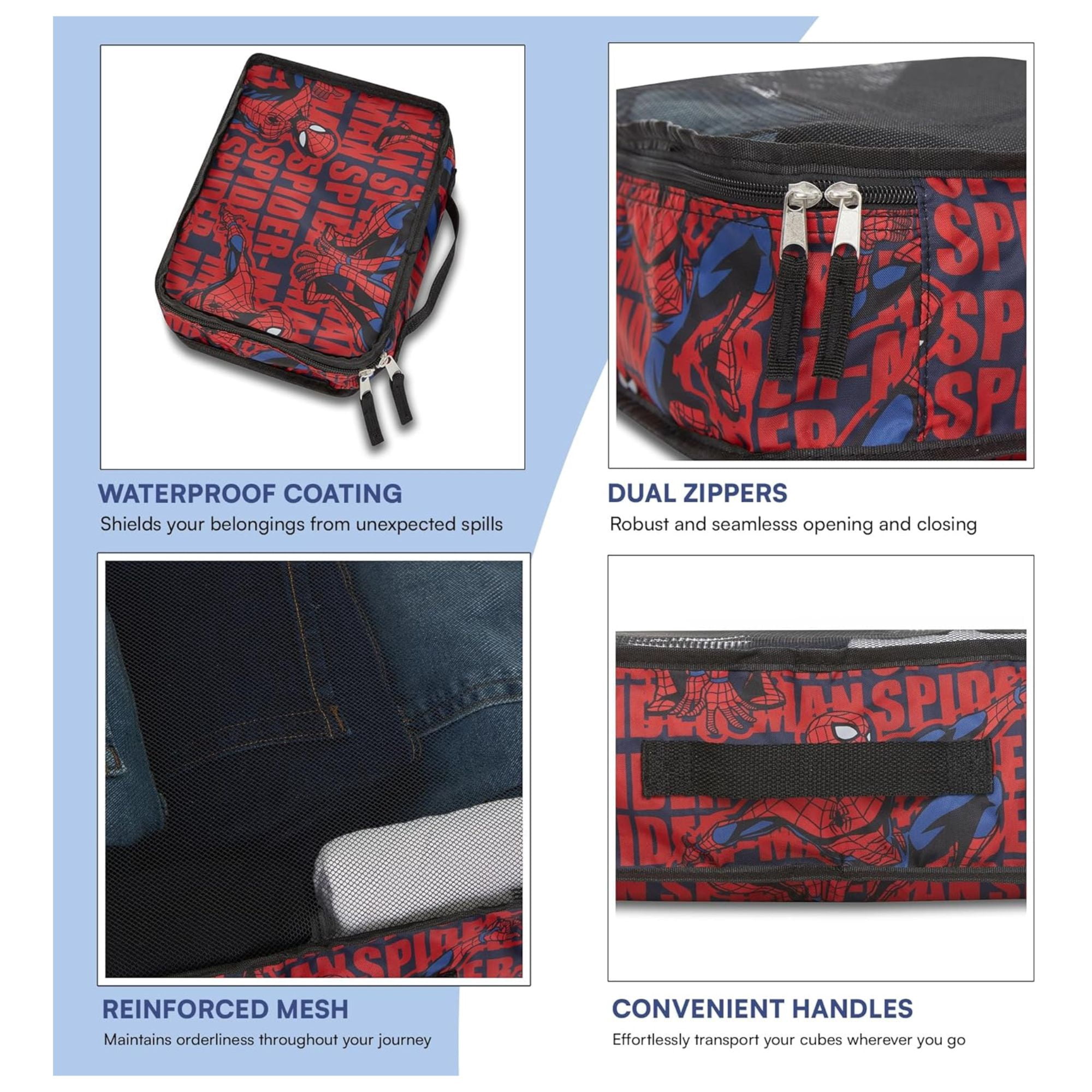Marvel Spiderman Packing Cube Set, Luggage Organizer 5 Piece Set Travel Essential Black