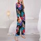 thumbnail image 3 of Balery Tropical Palm Leaves Conjunto de Pijama con Estampado para Mujer, Conjunto de Dos Piezas con Manga Larga, Ropa de Dormir Suave con Bolsillos, Pijamas Cómodos-XX-Large, 3 of 7