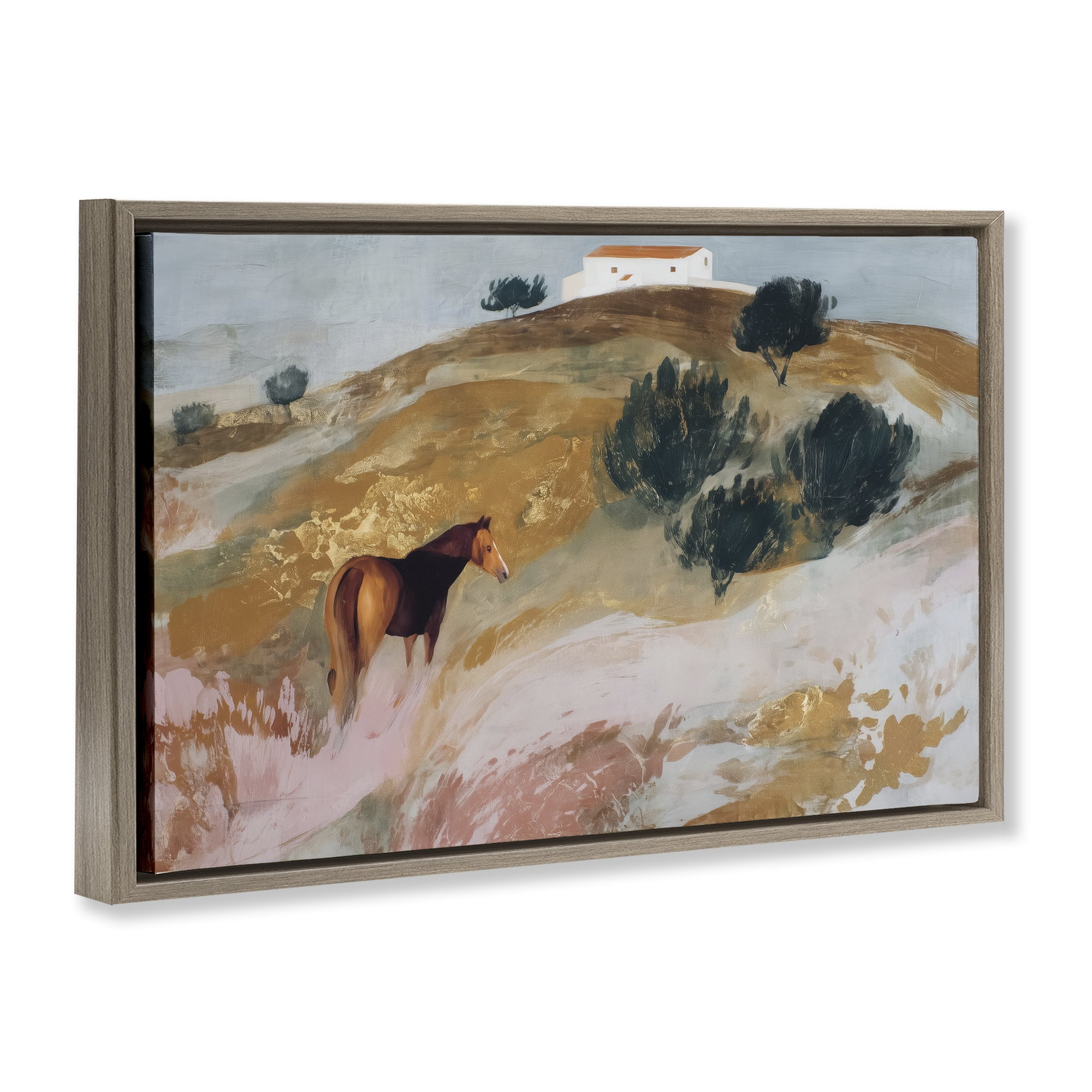 Stupell Industries Horse in Tuscan Countryside Brown Framed Floater Canvas Wall Art, design by Chromatic Storm Studio