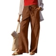 thumbnail image 2 of SBYOJLPB Womens Wide-Leg Pants Solid Color with Drawstring Elastic Waist and Side Pockets Soft Textured Fabric and Relaxed Fit for Everyday Comfort Wear, 2 of 5