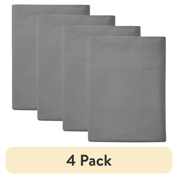(4 pack) Mainstays Easy Care 300 Count Solid Soothing Gray CVC Cotton Blend Flat Sheet, Full (Adult)