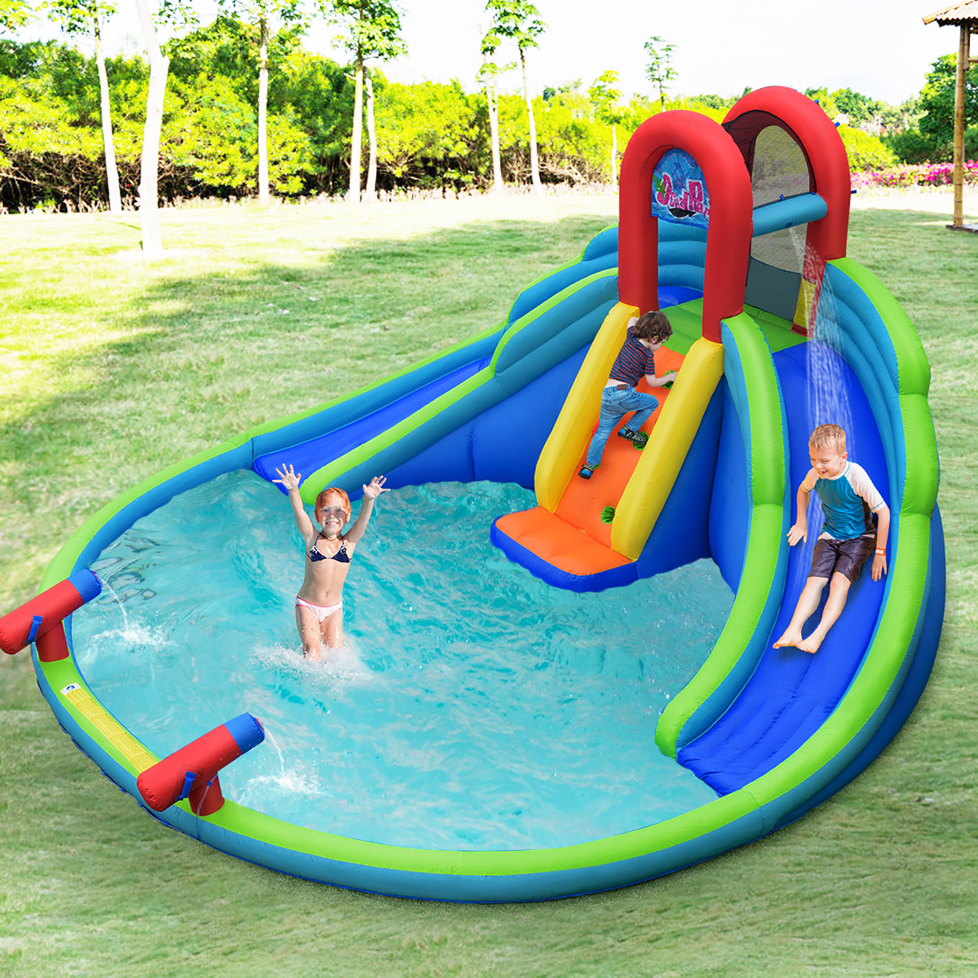 Costway Inflatable Bounce House Kids Water Splash Pool Dual Slides Climbing Wall without Blower - image 3 of 10