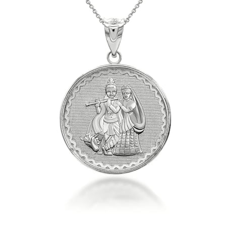 .925 Silver Radha Krishna Hindu Pendant Necklace / Pendant Necklace (Pendant with 16" chain)