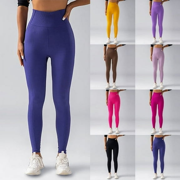 Kmdttou Women's Yoga Pants with Pockets for Seamless Knitted Breathable Solid Color Waist Peach Hip Yoga Pants For Running And Fitness Nine Cent Pants For Women